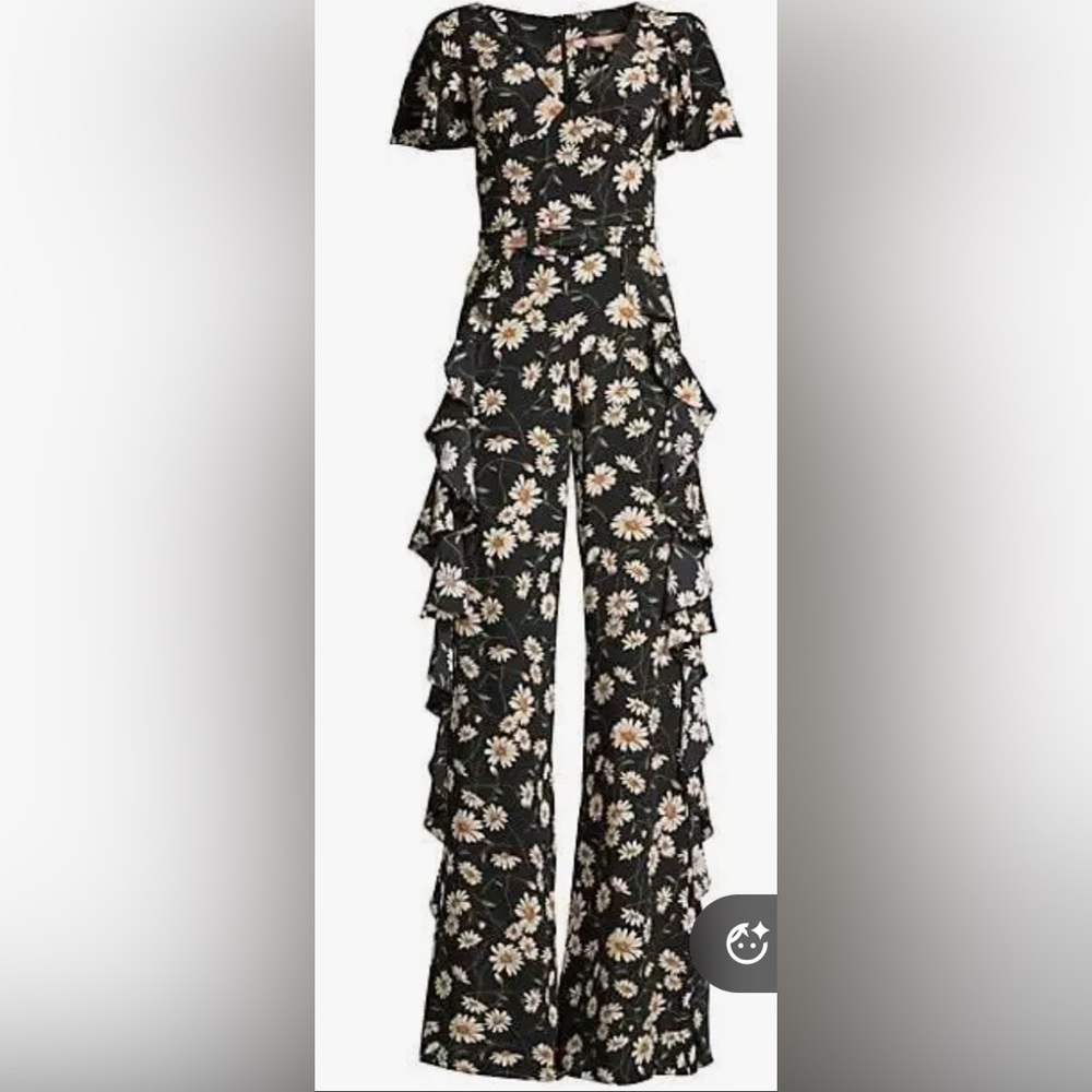 Michael Kors Runway collection silk sunflowers back zip jumpsuit size 6